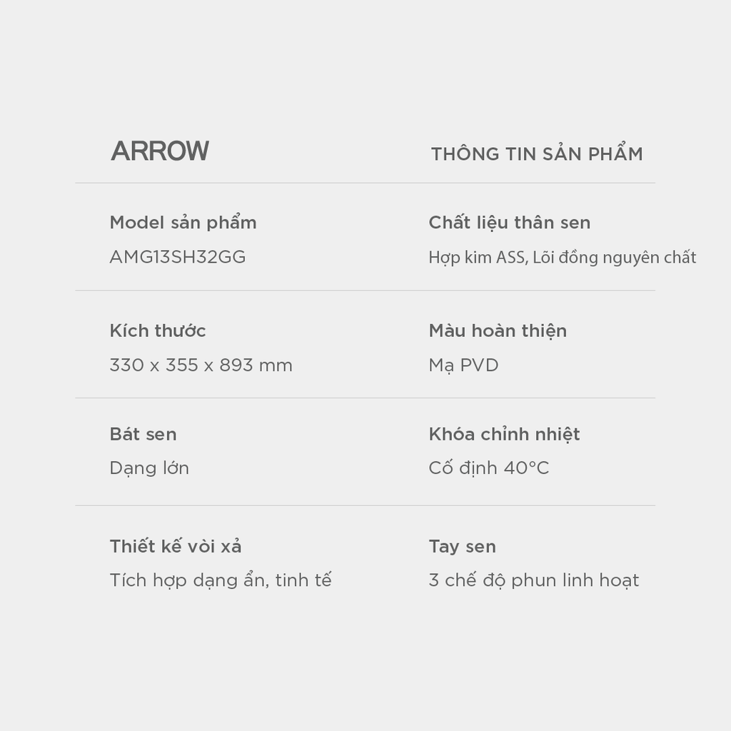 Vòi sen cây nóng lạnh Arrow AMG13SH32GG