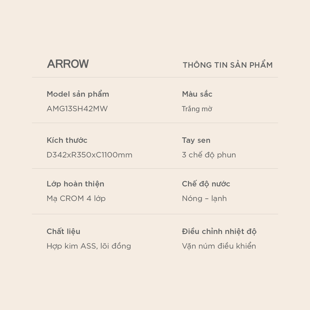 Vòi sen cây nóng lạnh Arrow AMG13SH42MW