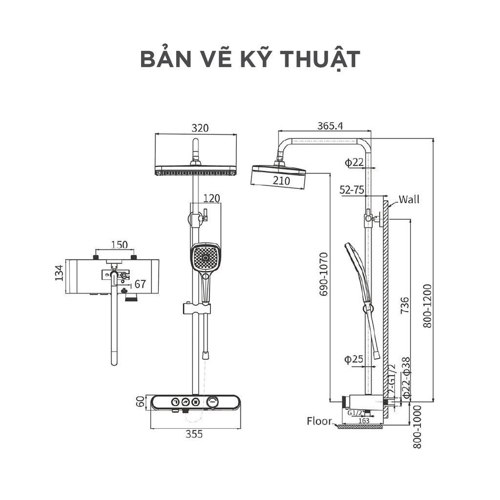 Vòi sen cây nóng lạnh Arrow AMG13SH855ALF90