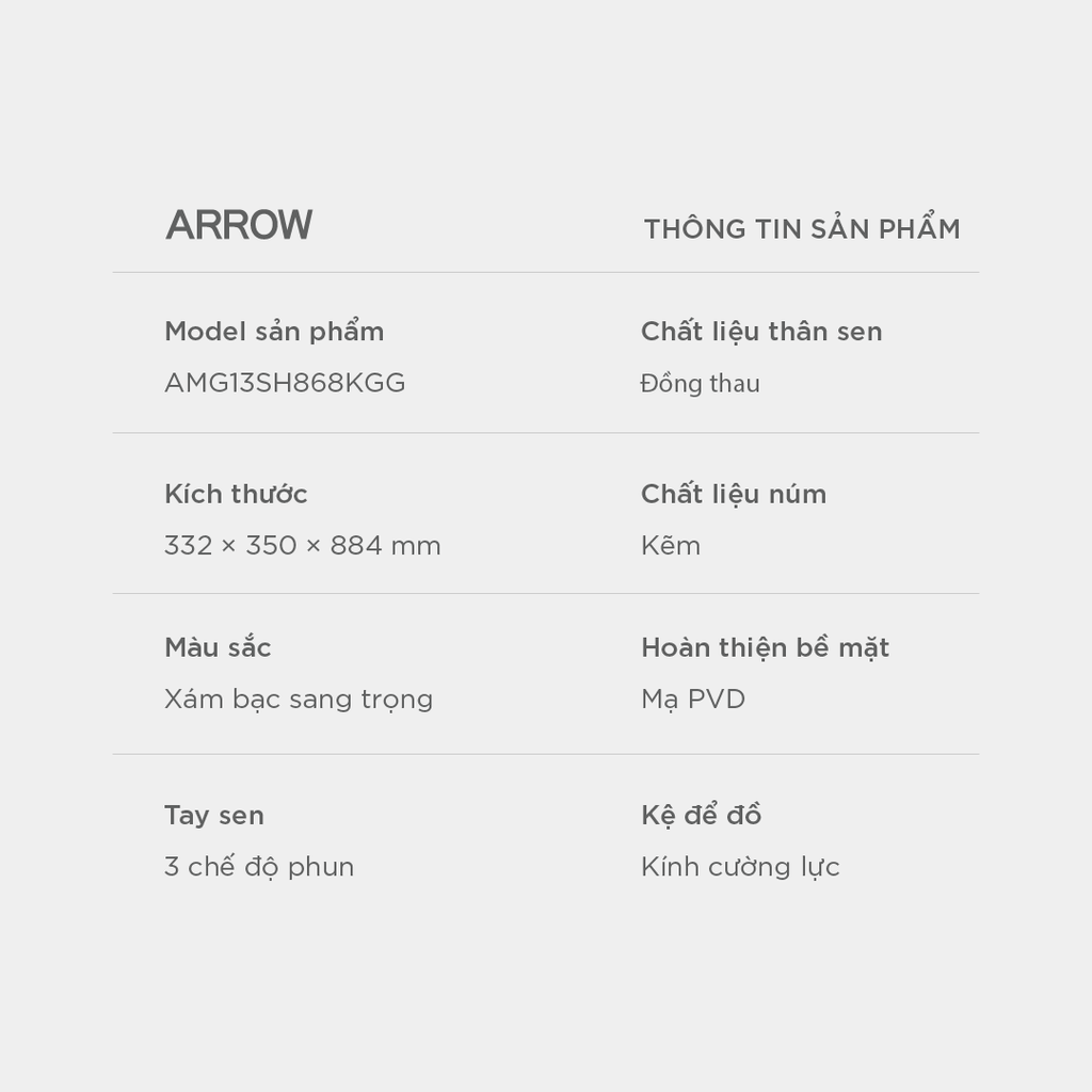 Vòi sen cây nóng lạnh Arrow AMG13SH868KGG
