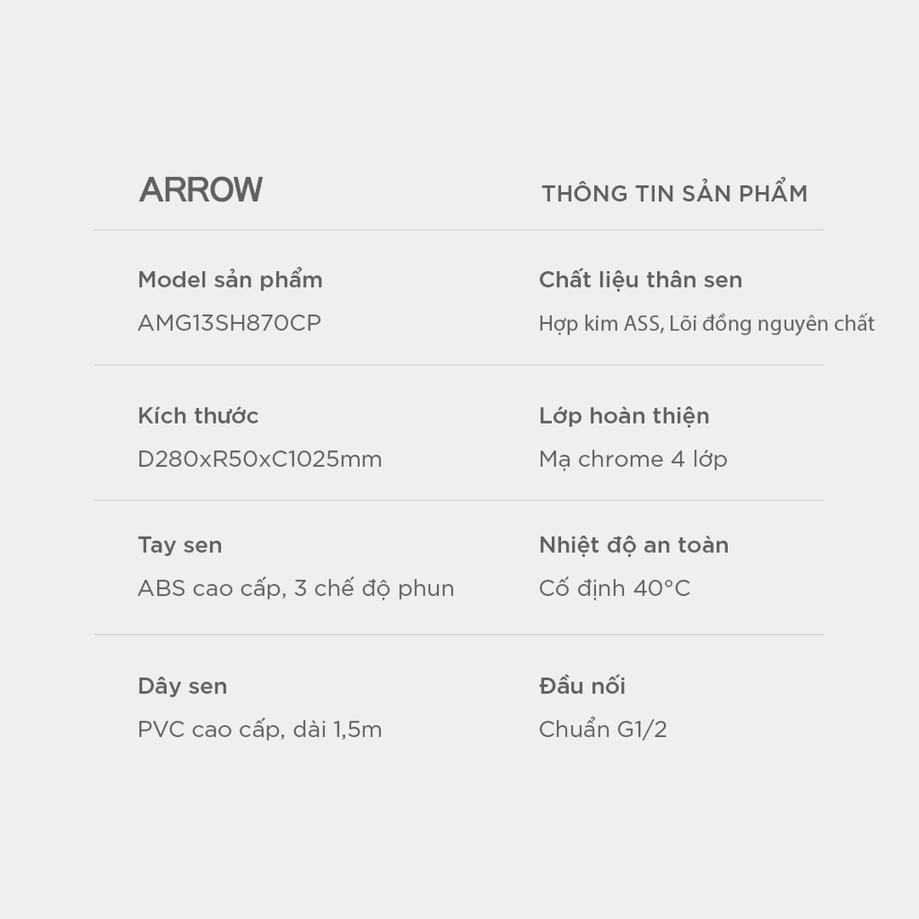 Vòi sen cây nóng lạnh Arrow AMG13SH870CP