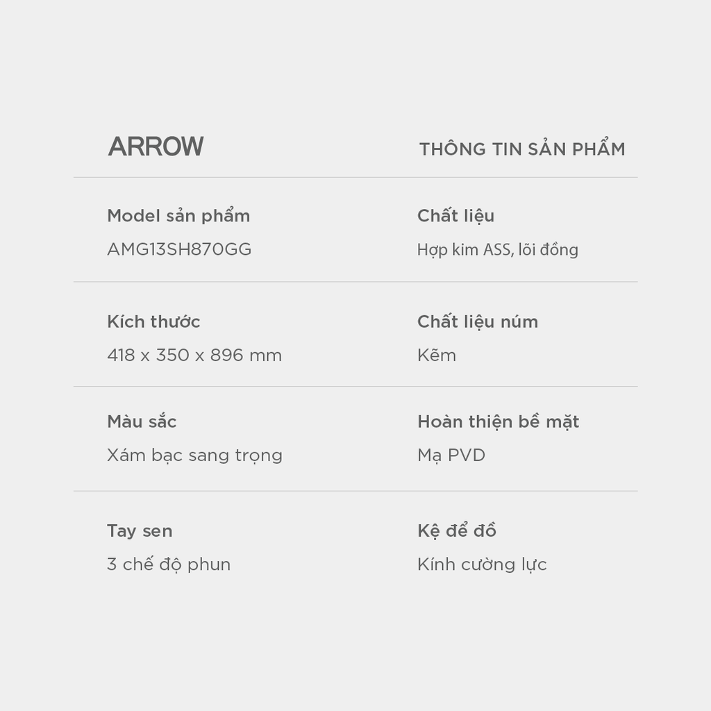 Vòi sen cây nóng lạnh Arrow AMG13SH870GG