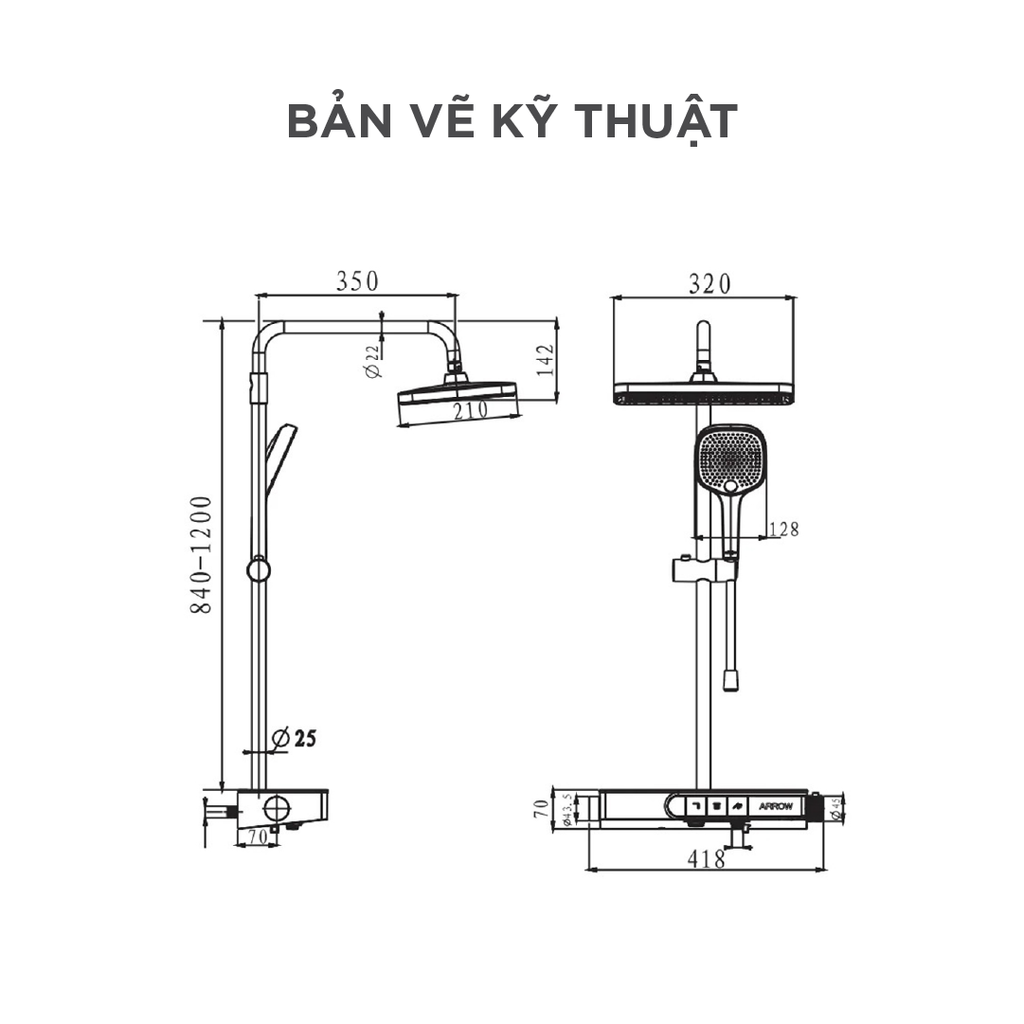 Vòi sen cây nóng lạnh Arrow AMG13SH870GG