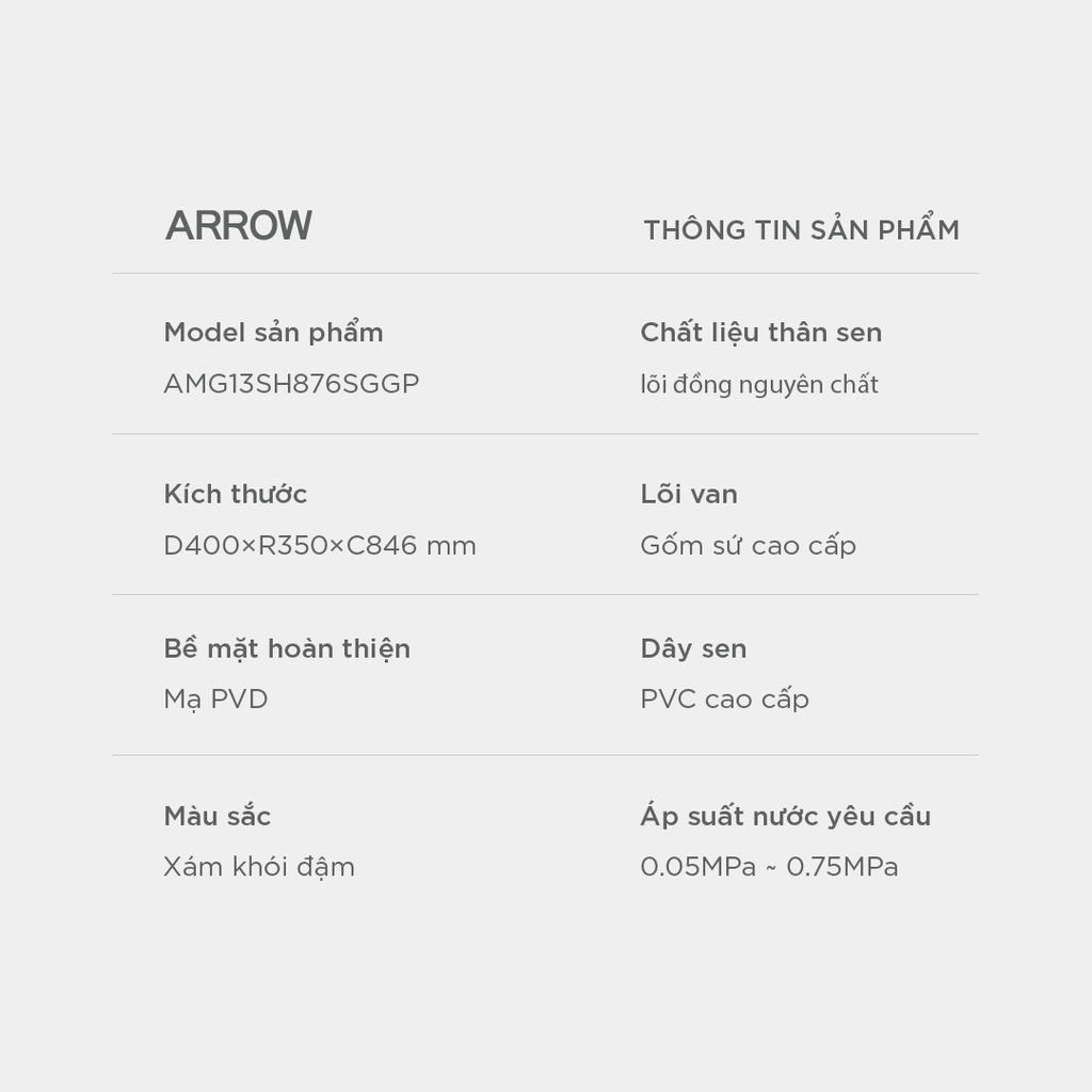 Vòi sen cây nóng lạnh Arrow AMG13SH876SGGP