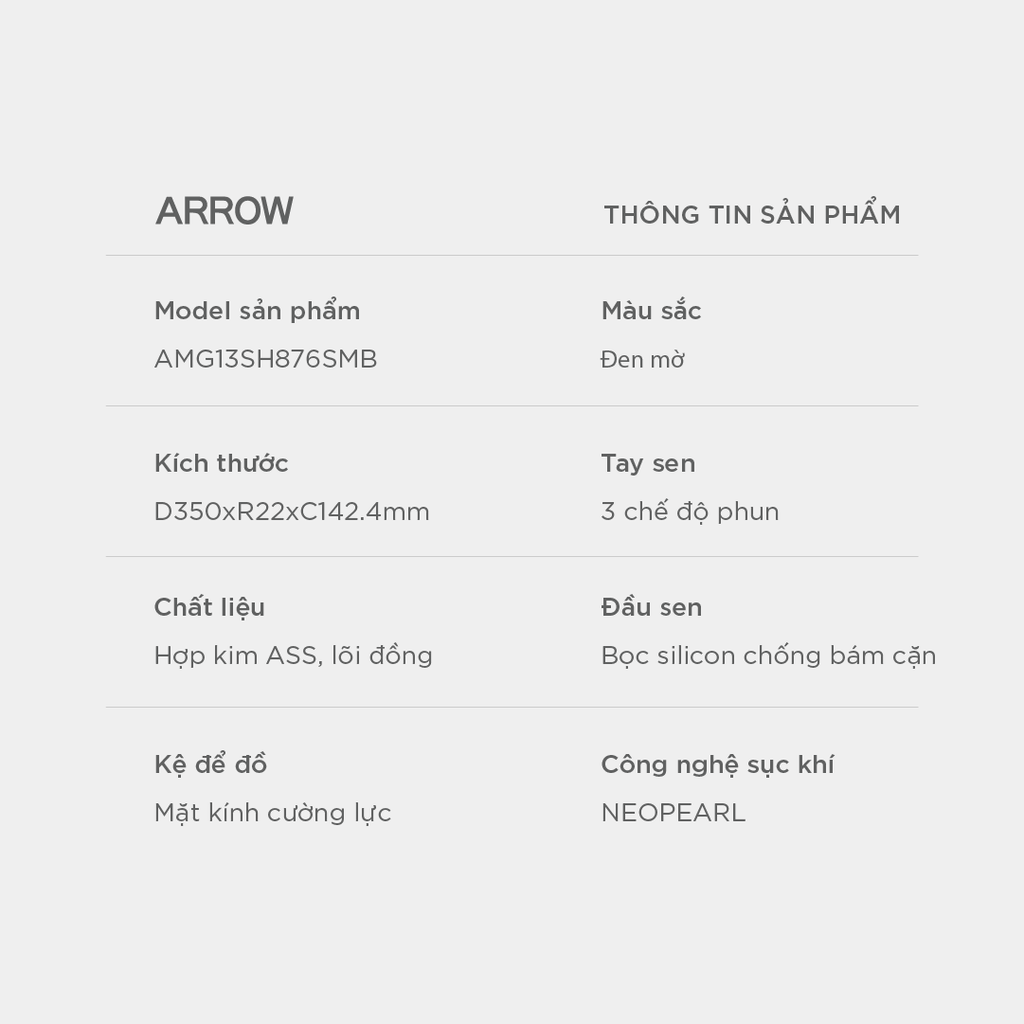 Vòi sen cây nóng lạnh Arrow AMG13SH876SMB