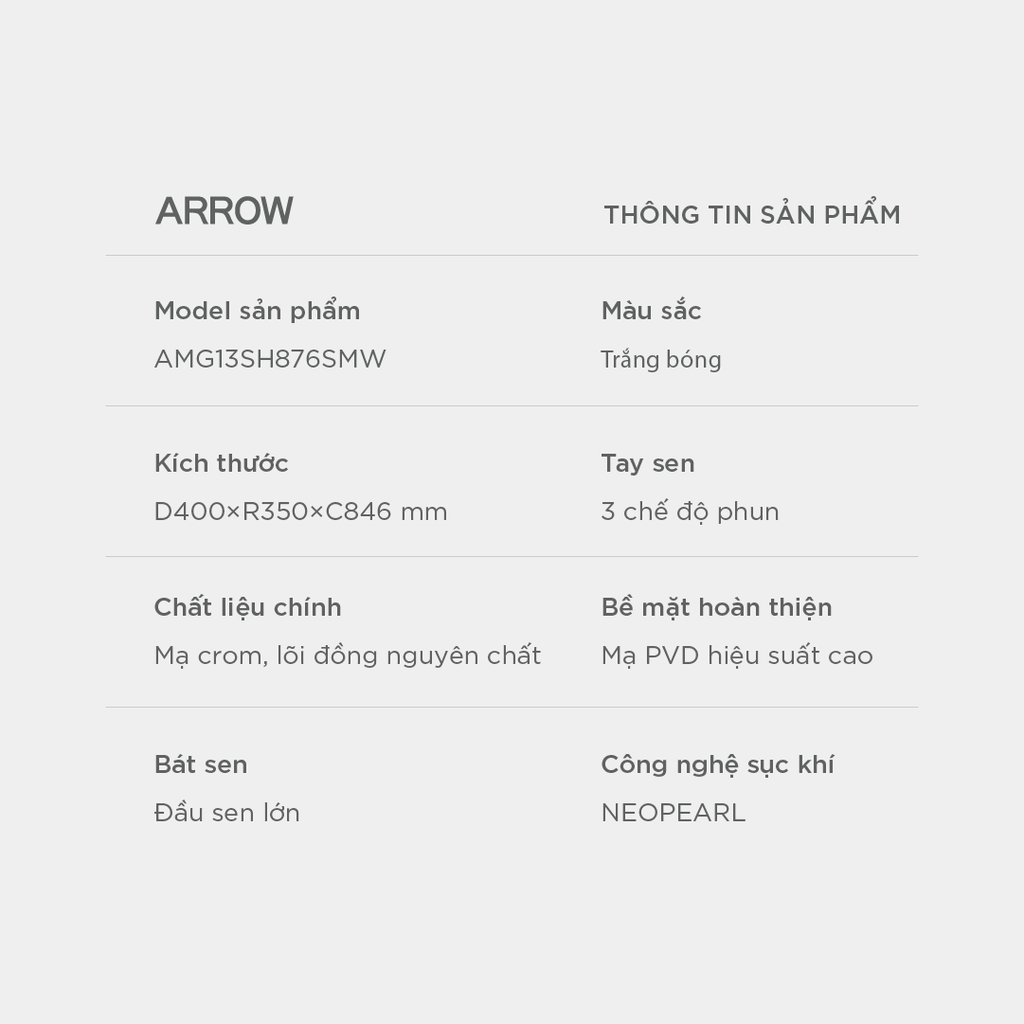 Vòi sen cây nóng lạnh Arrow AMG13SH876SMW