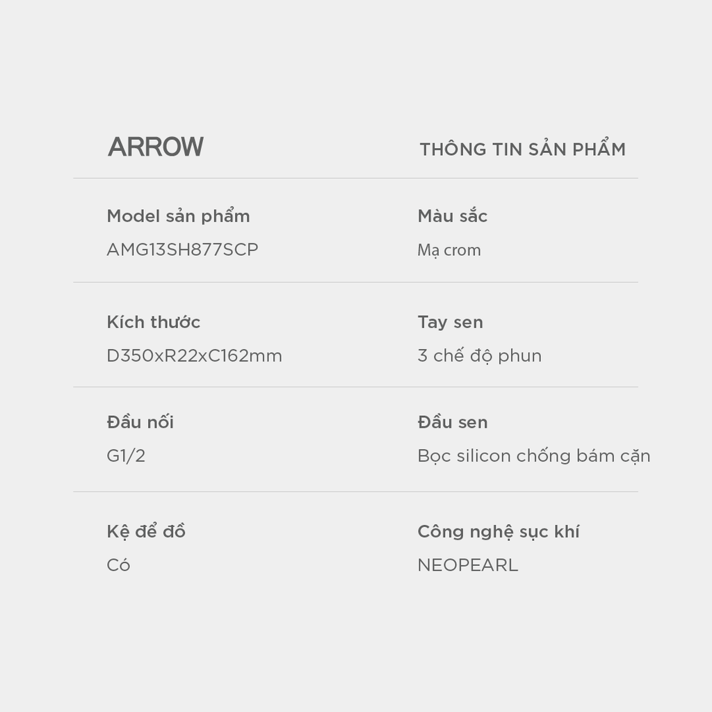 Vòi sen cây nóng lạnh Arrow AMG13SH877SCP