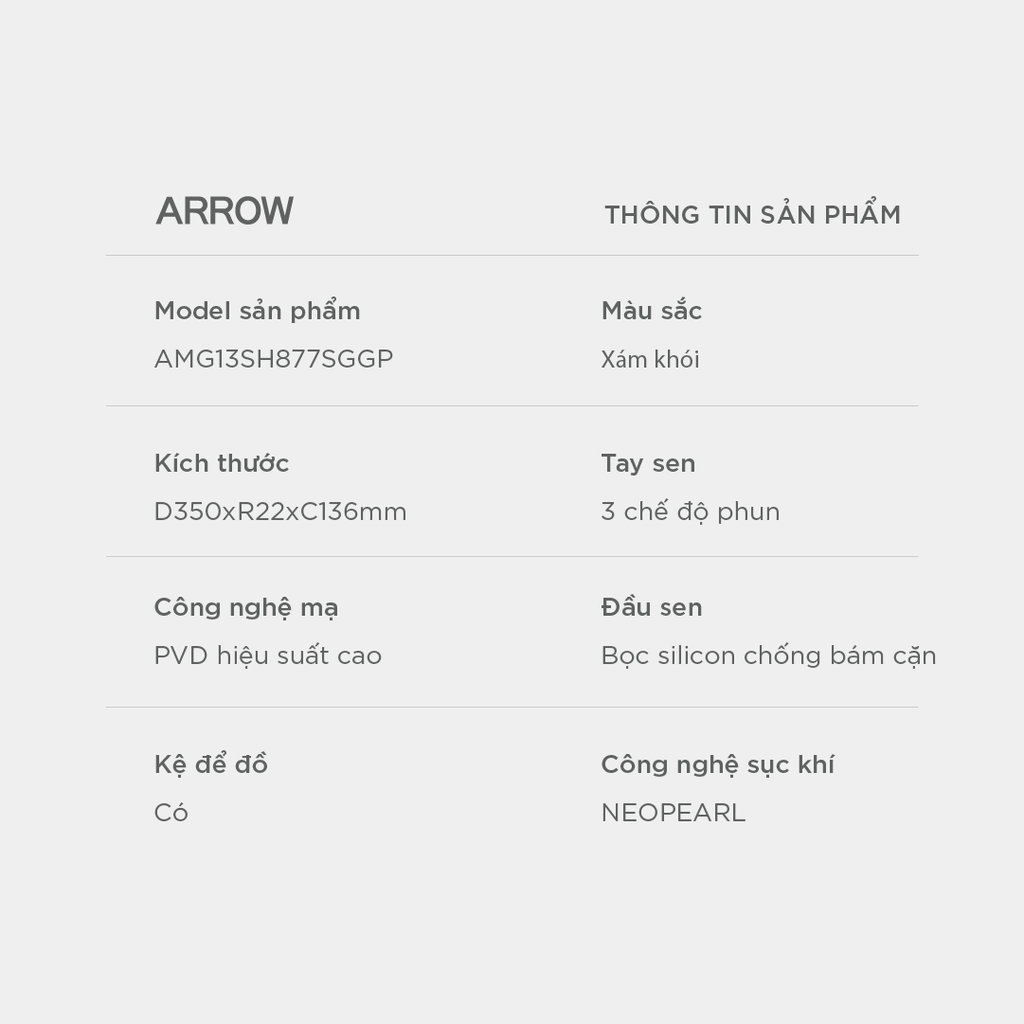 Vòi sen cây nóng lạnh Arrow AMG13SH877SGGP