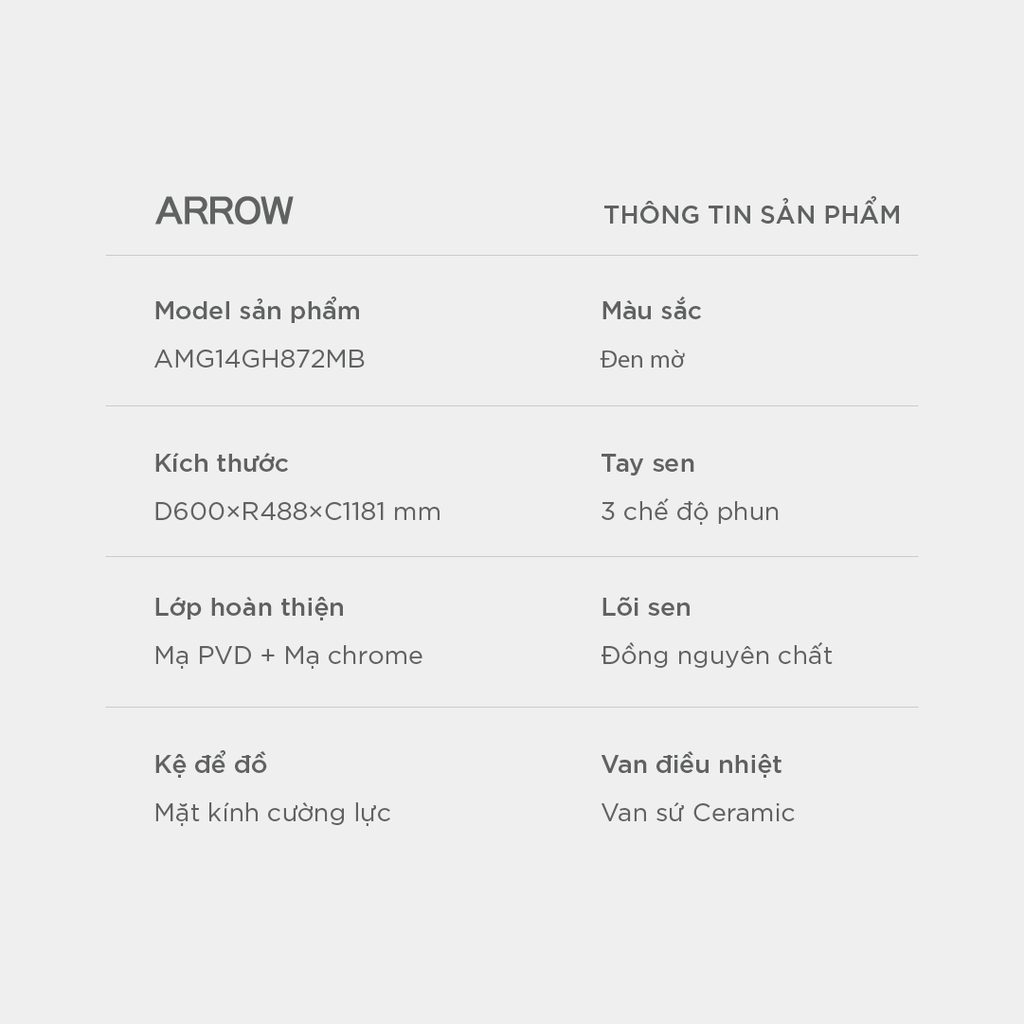 Vòi sen cây nóng lạnh Arrow AMG14GH872MB