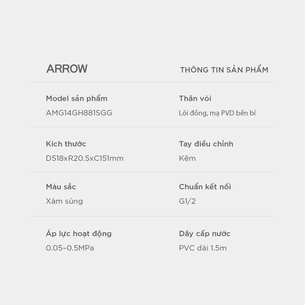 Vòi sen cây nóng lạnh Arrow AMG14GH881SGG