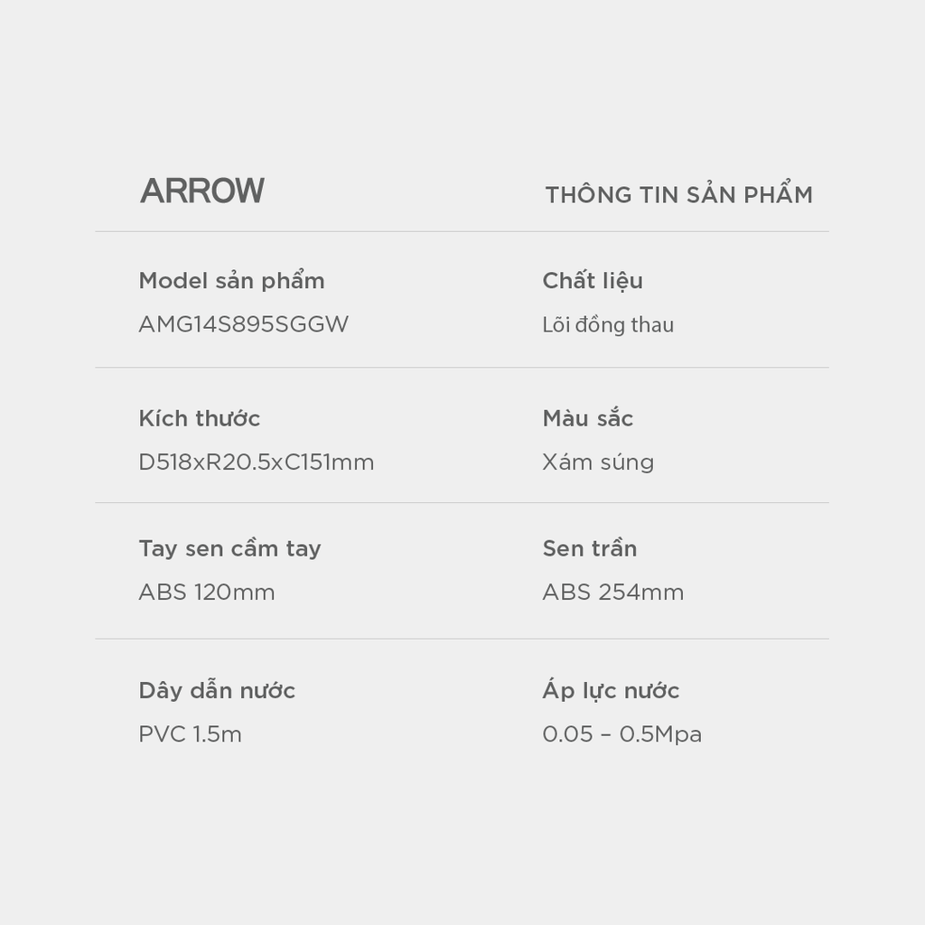 Vòi sen cây nóng lạnh Arrow AMG14S895SGGW
