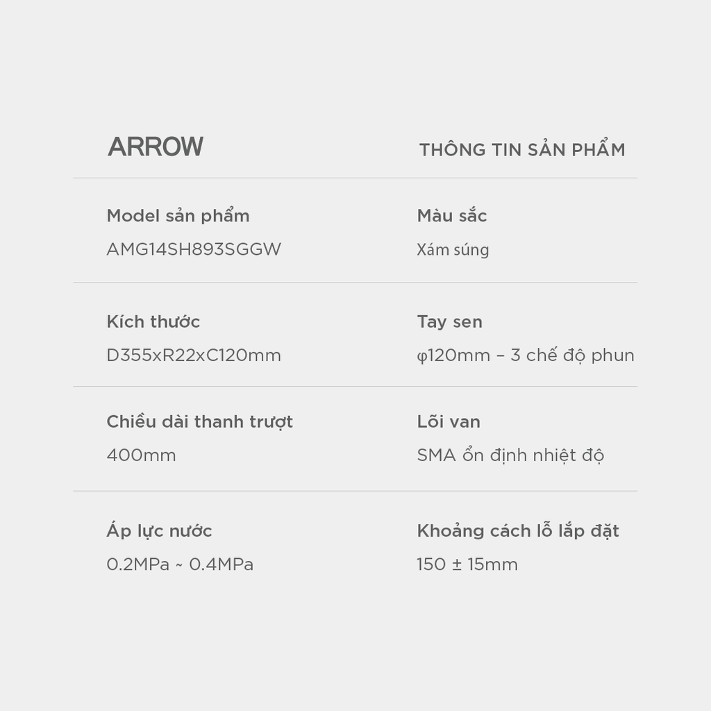 Vòi sen cây nóng lạnh Arrow AMG14SH893SGGW