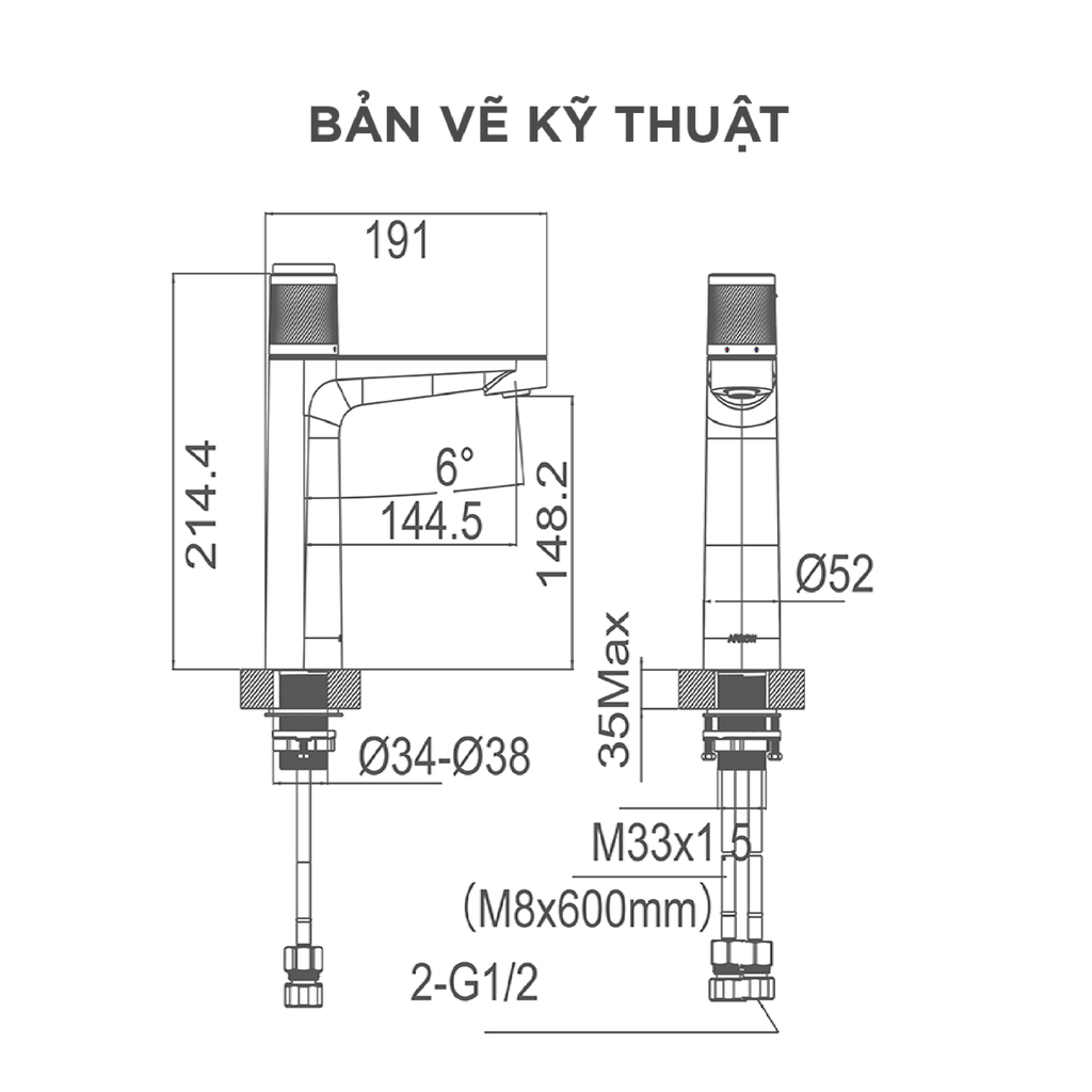 Vòi lavabo nóng lạnh Arrow AMP11868K-GG