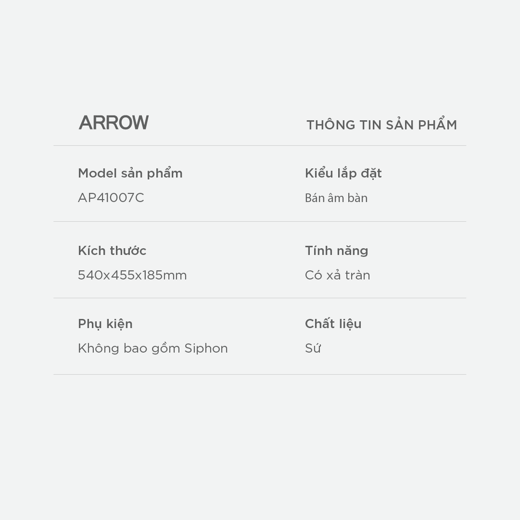 Chậu rửa lavabo bán âm Arrow AP41007C