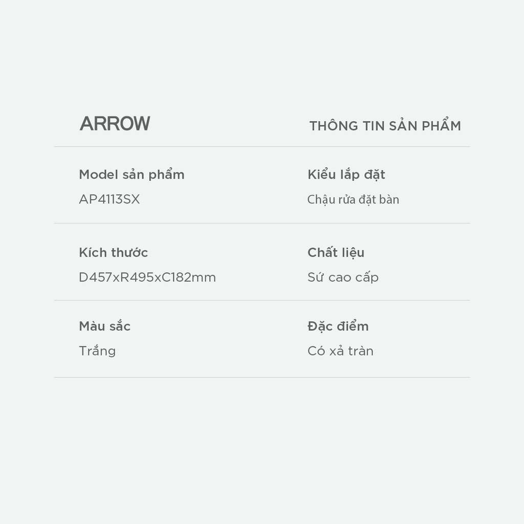 Chậu rửa lavabo đặt bàn Arrow AP4113SX