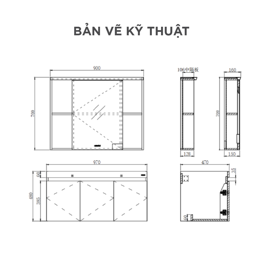 Bộ Tủ Lavabo Arrow APGMD10G31009H-LY/AP31009H và Tủ Gương Arrow AMYJD10G31009H-LY