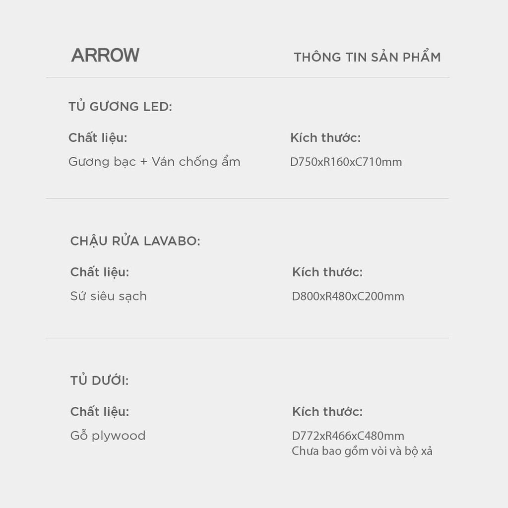 Bộ Tủ Lavabo Arrow APGMD8G31008F-RX/AP31008F và Tủ Gương Arrow AMYJD8G31008F-RX