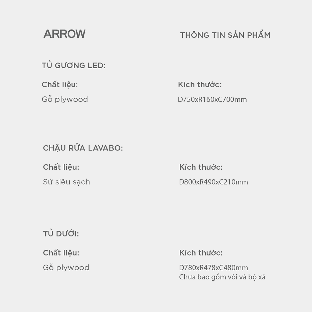 Bộ Tủ Lavabo Arrow APGMD8G31009F-LY/AP31009F và Tủ Gương Arrow AMYJD8G31009F-LY