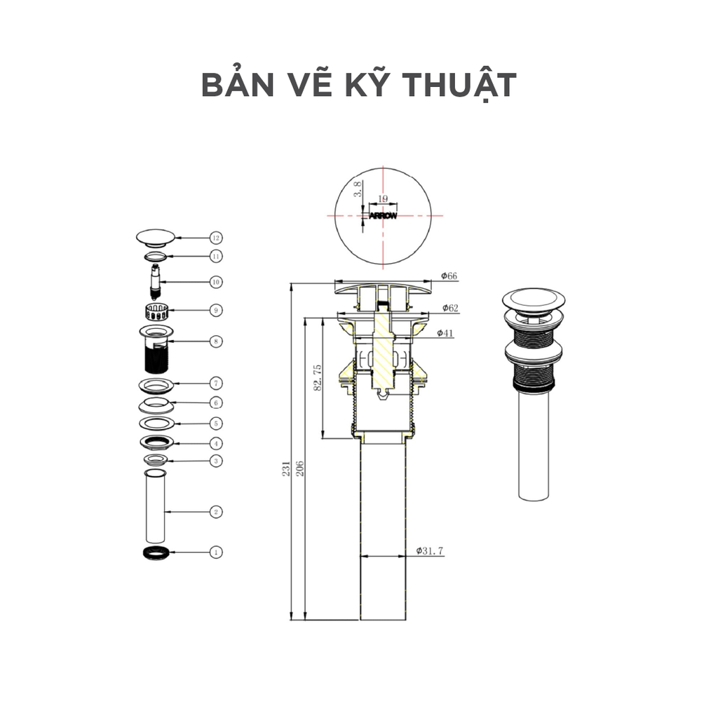Xả nhấn Lavabo Arrow AQS041CG