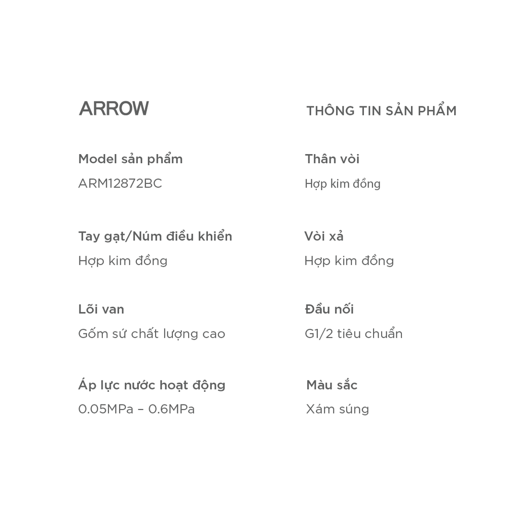 Vòi lavabo nóng lạnh Arrow ARM12872BC