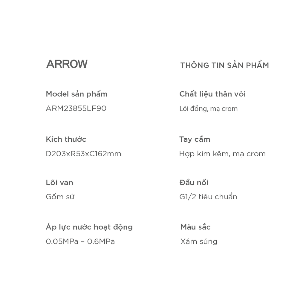 Vòi lavabo nóng lạnh Arrow ARM23855LF90