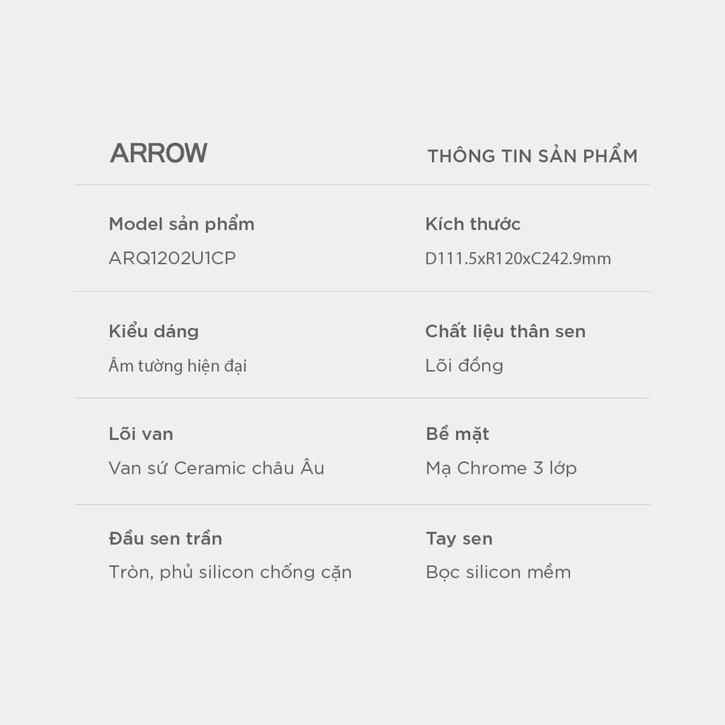 Vòi sen âm tường nóng lạnh Arrow ARQ1202U1CP-1