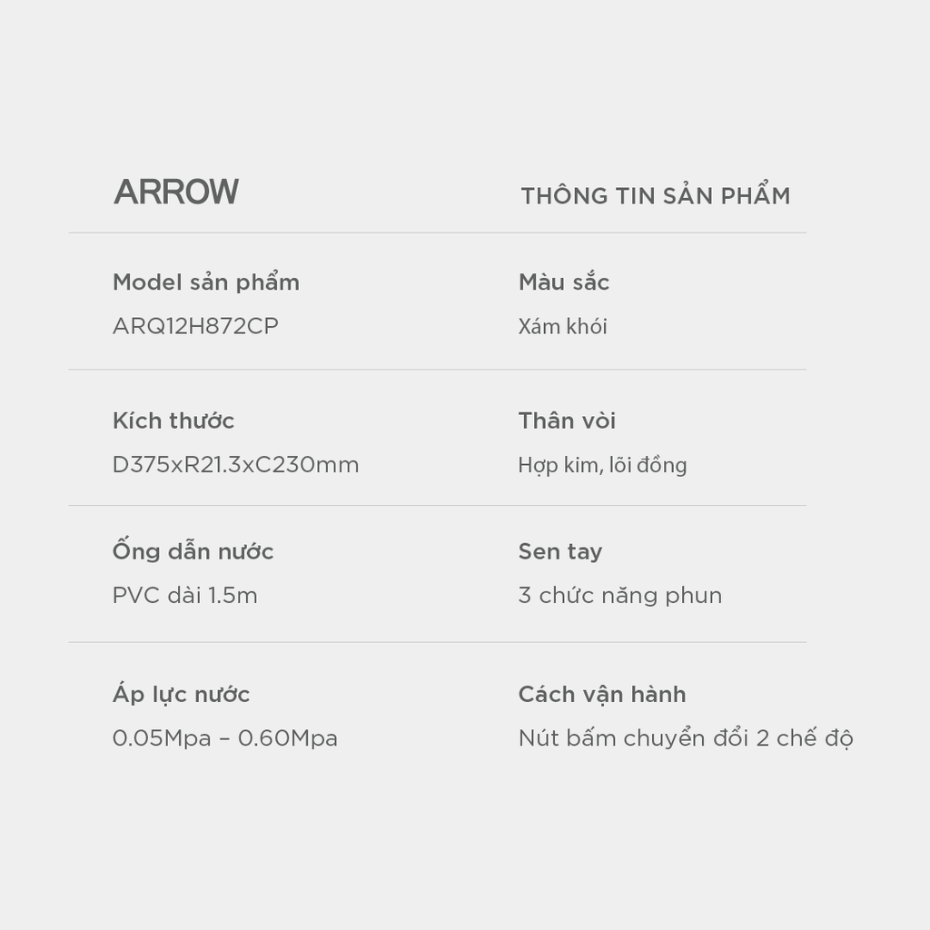 Vòi sen âm tường nóng lạnh Arrow ARQ12H872CP