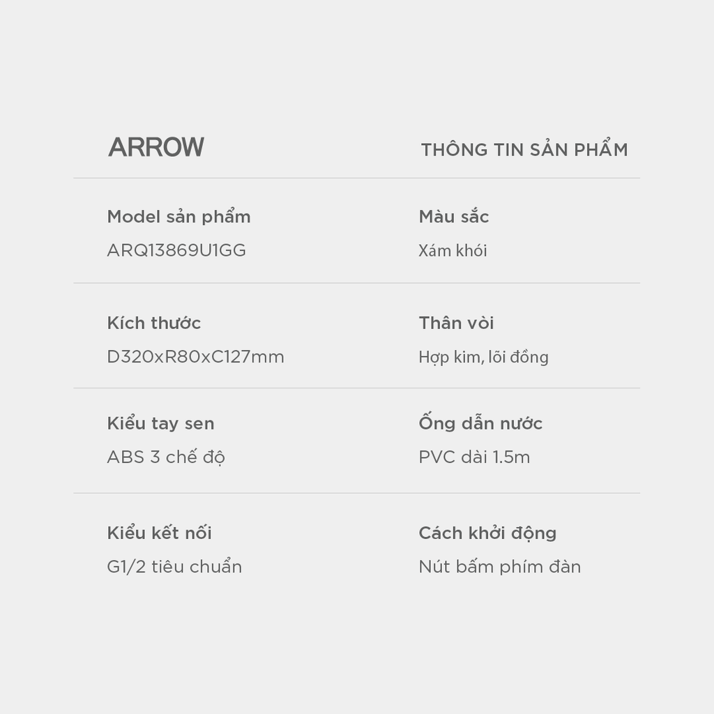 Vòi sen âm tường nóng lạnh Arrow ARQ13869U1GG
