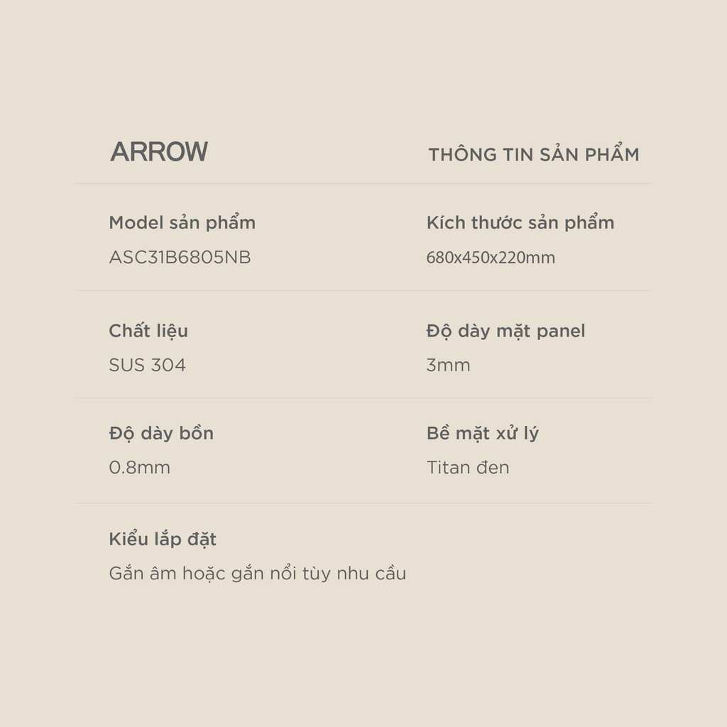 Chậu rửa chén Arrow ASC31B6805NB