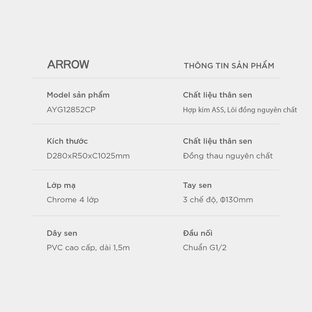 Vòi sen cây nóng lạnh Arrow AYG12852CP