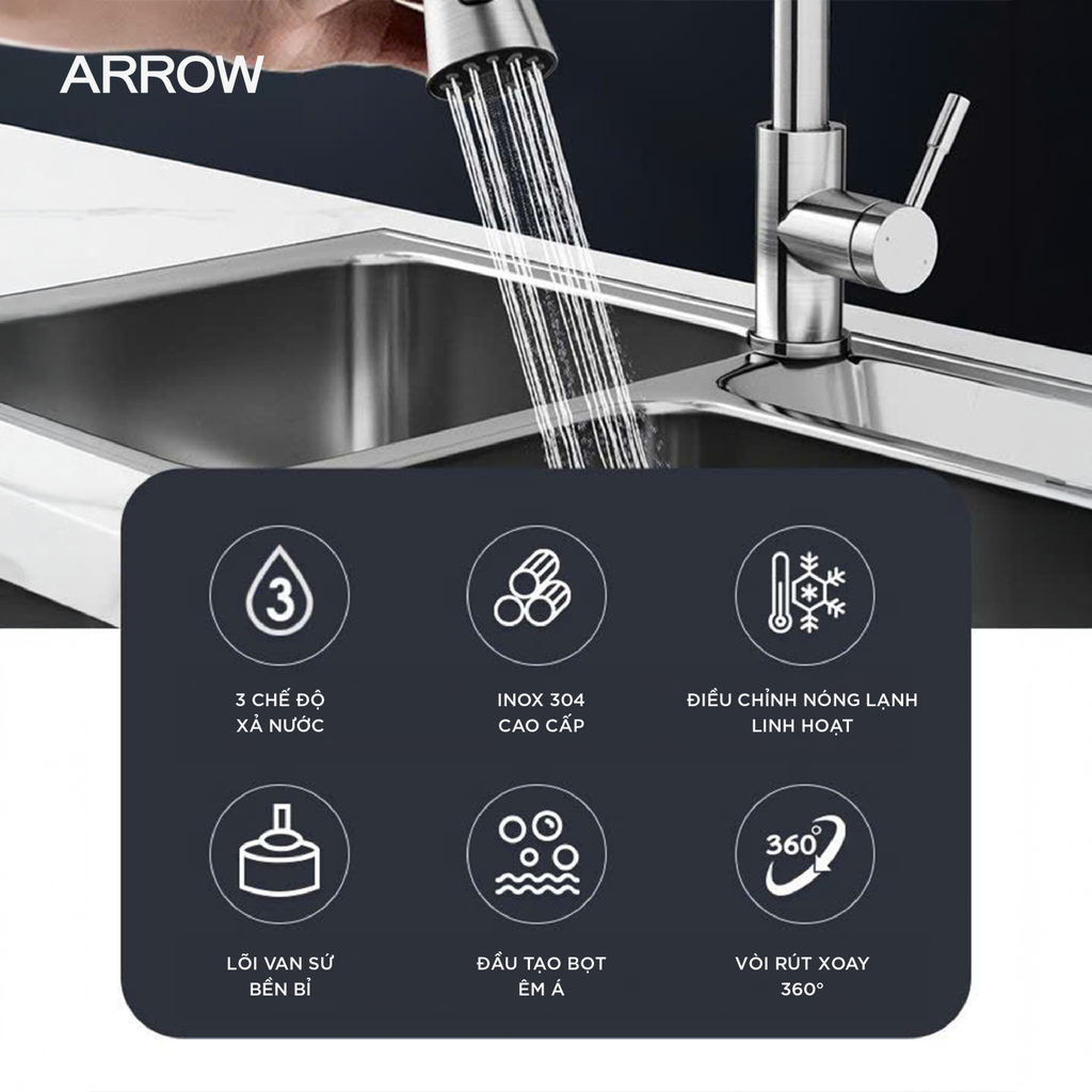 Vòi bếp nóng lạnh Arrow AF4589GGPM