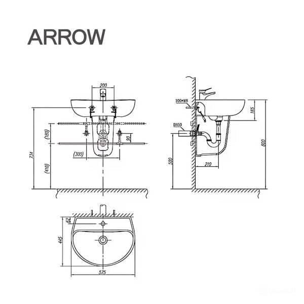 Chậu rửa lavabo treo tường Arrow AHP31018C/AHL9005C