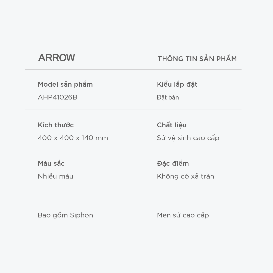 Chậu rửa lavabo đặt bàn Arrow AP41026B