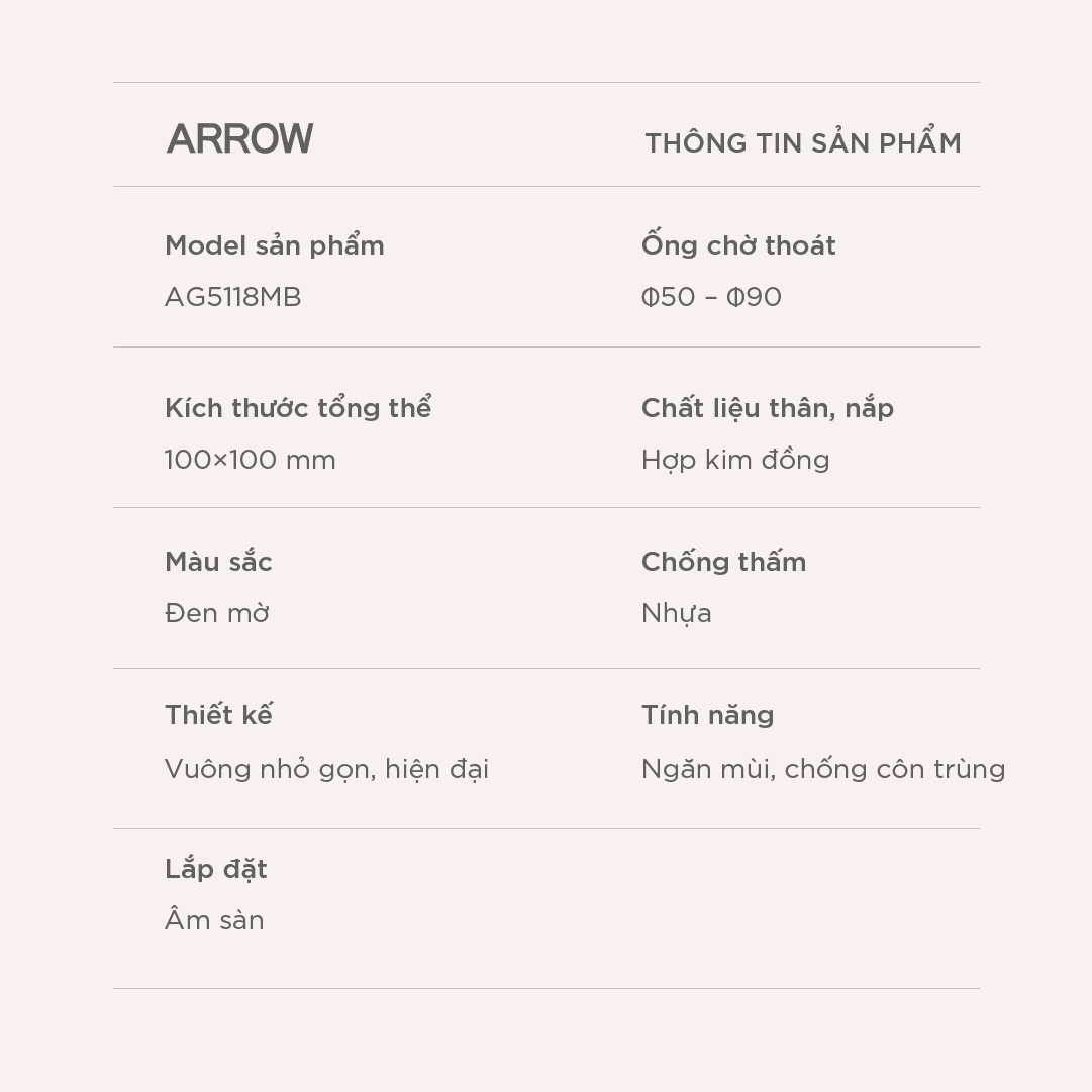 Phễu thoát sàn Arrow AG5118MB