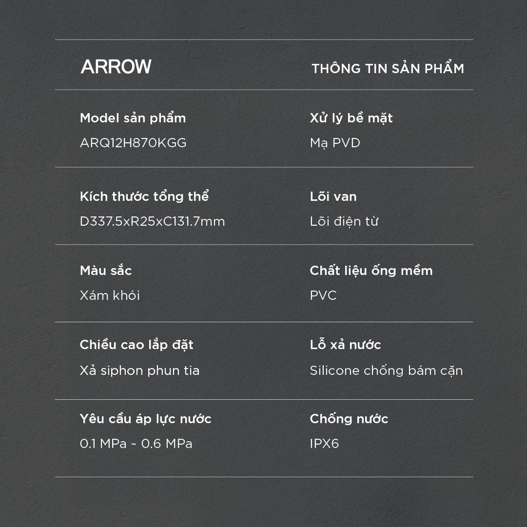 Vòi sen âm tường nóng lạnh Arrow ARQ12H870KGG