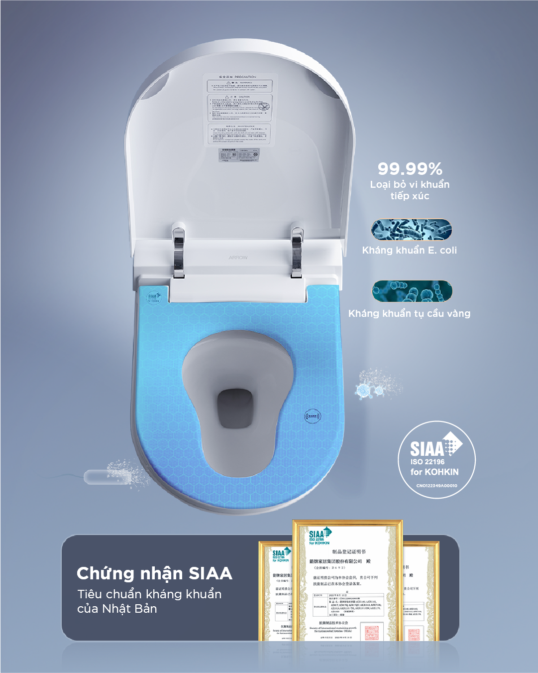 Bệ ngồi kháng khuẩn bồn cầu thông minh Arrow AB1030-AM