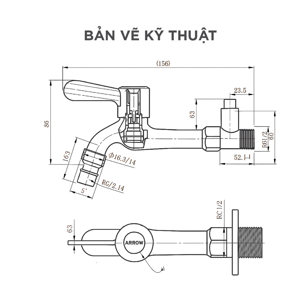 Vòi Hồ Lạnh Gắn Tường Arrow AD4603CP