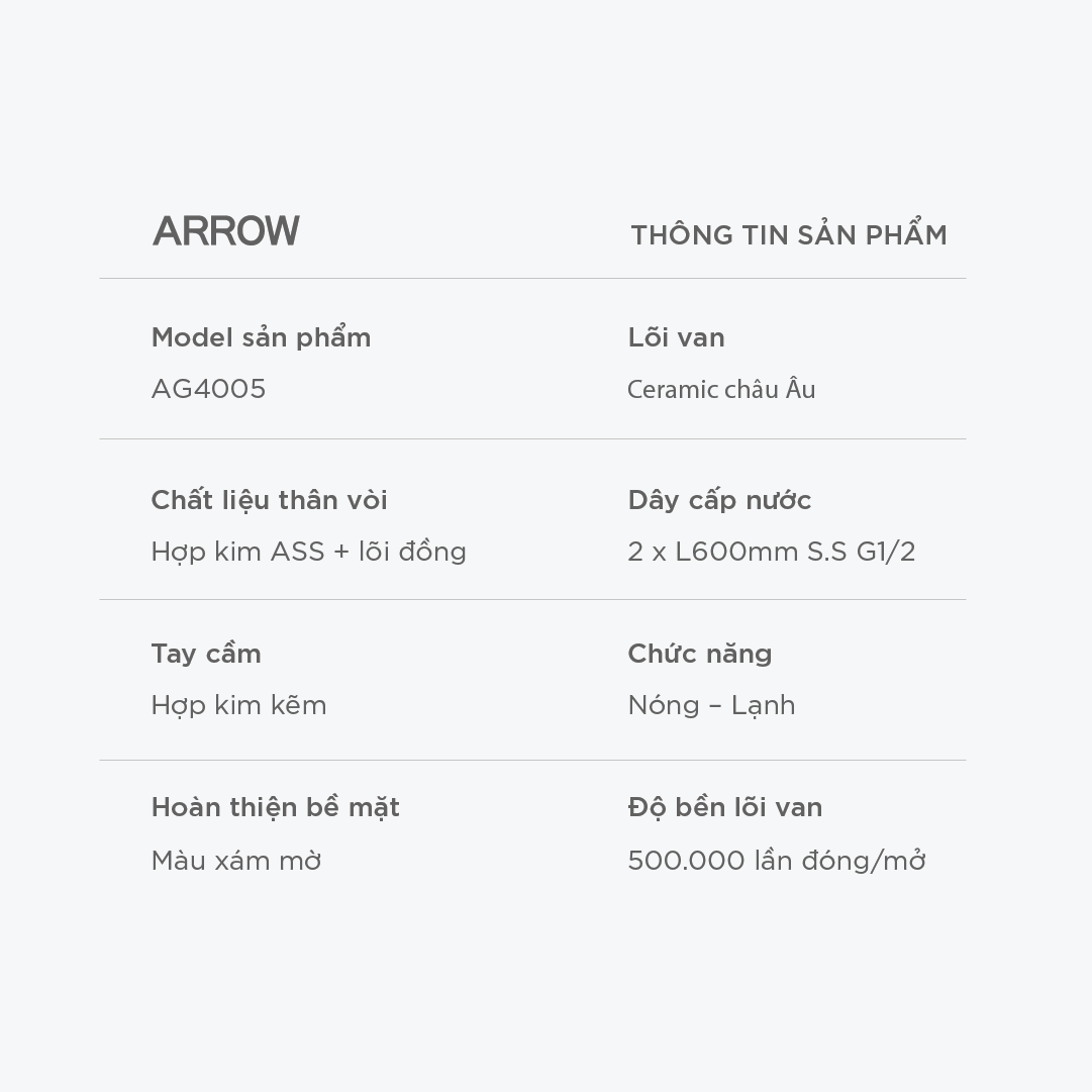 Vòi lavabo nóng lạnh Arrow AG4005