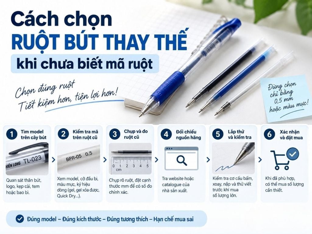 Cách chọn ruột bút thay thế khi chưa biết mã ruột