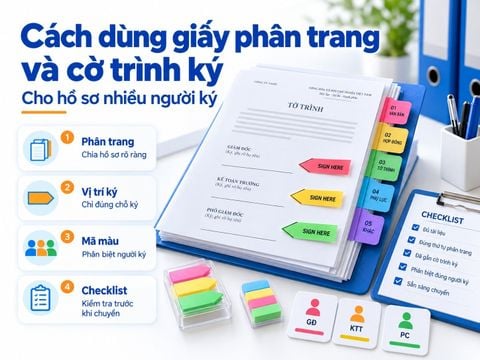 Cách dùng giấy phân trang và cờ trình ký cho hồ sơ nhiều người ký