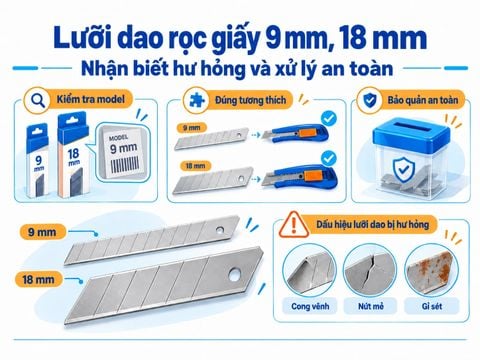 Lưỡi dao rọc giấy 9 mm, 18 mm: nhận biết hư hỏng và xử lý an toàn