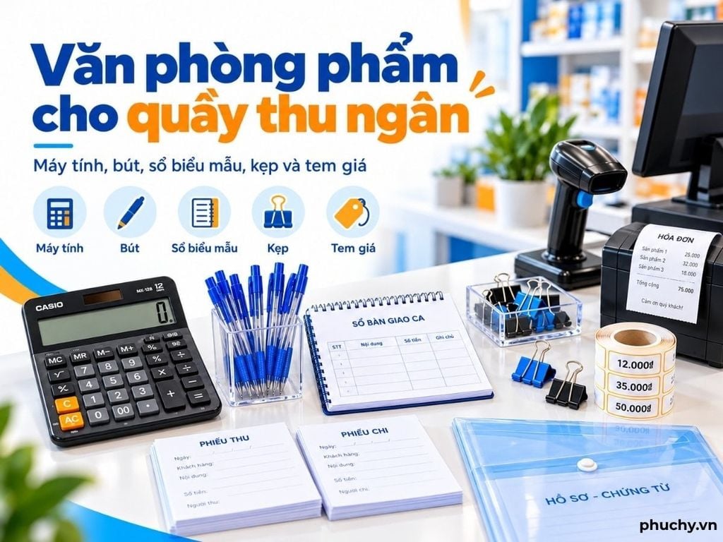 Văn phòng phẩm cho quầy thu ngân và cửa hàng bán lẻ gồm những gì?