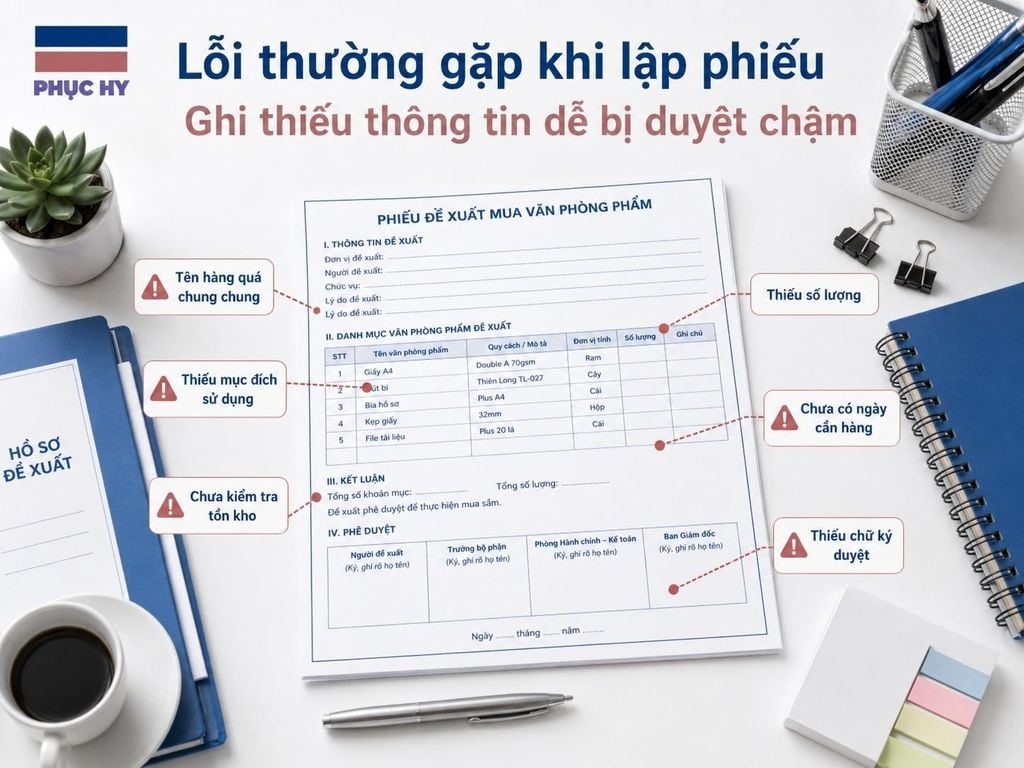 Lỗi thường gặp khi lập phiếu đề xuất mua văn phòng phẩm
