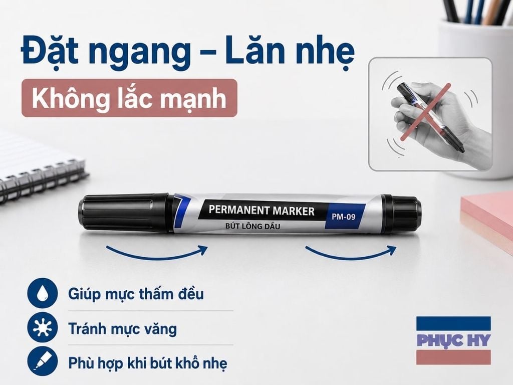 Đặt ngang và lăn nhẹ bút lông dầu bị khô