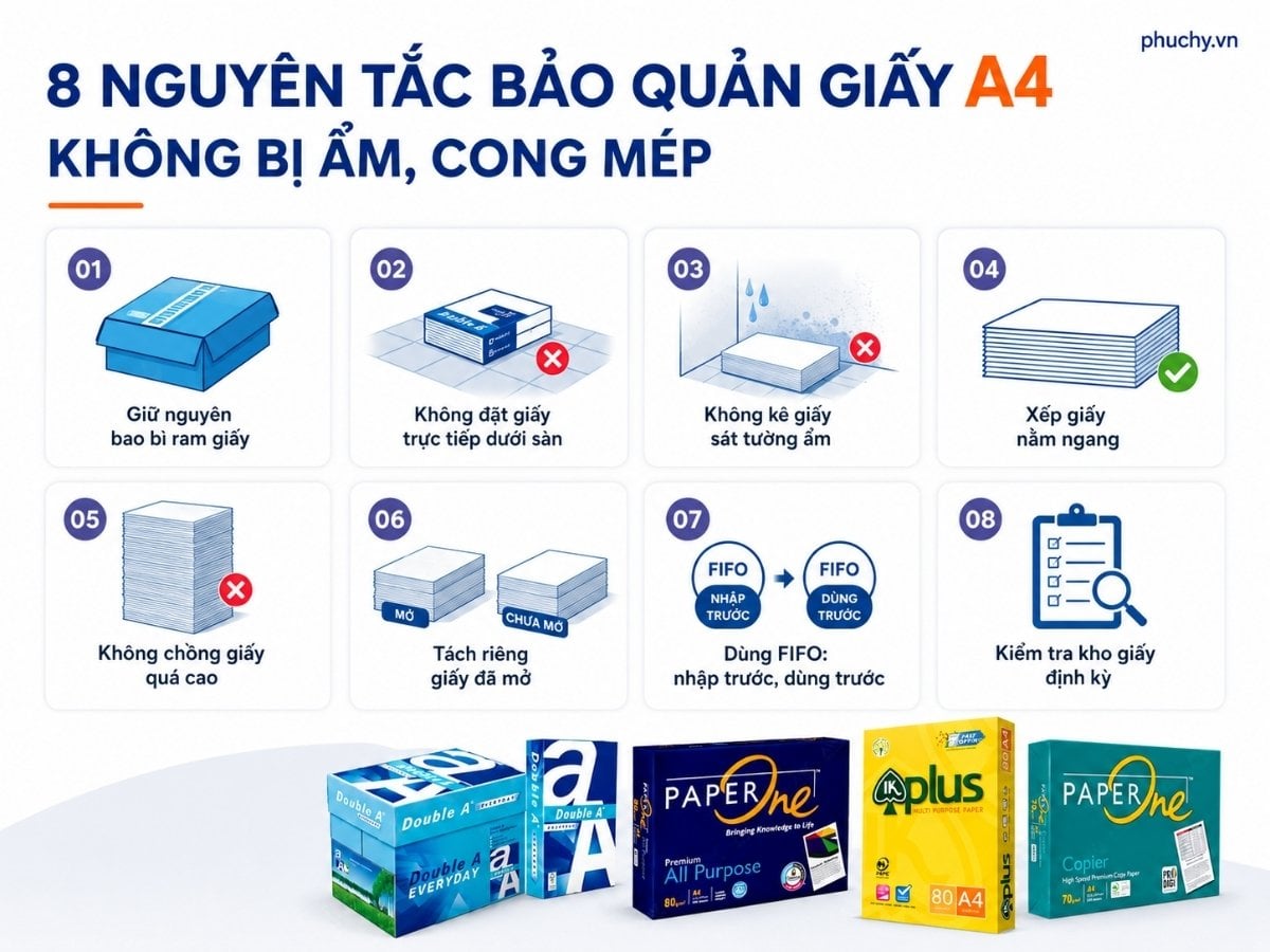 8 nguyên tắc bảo quản giấy A4 trong văn phòng để giấy không bị ẩm và cong mép