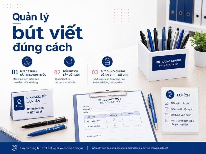 Quản lý cấp phát bút viết cho nhân viên bằng định mức và đổi cũ lấy mới