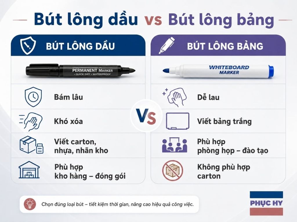 Bảng so sánh bút lông dầu và bút lông bảng