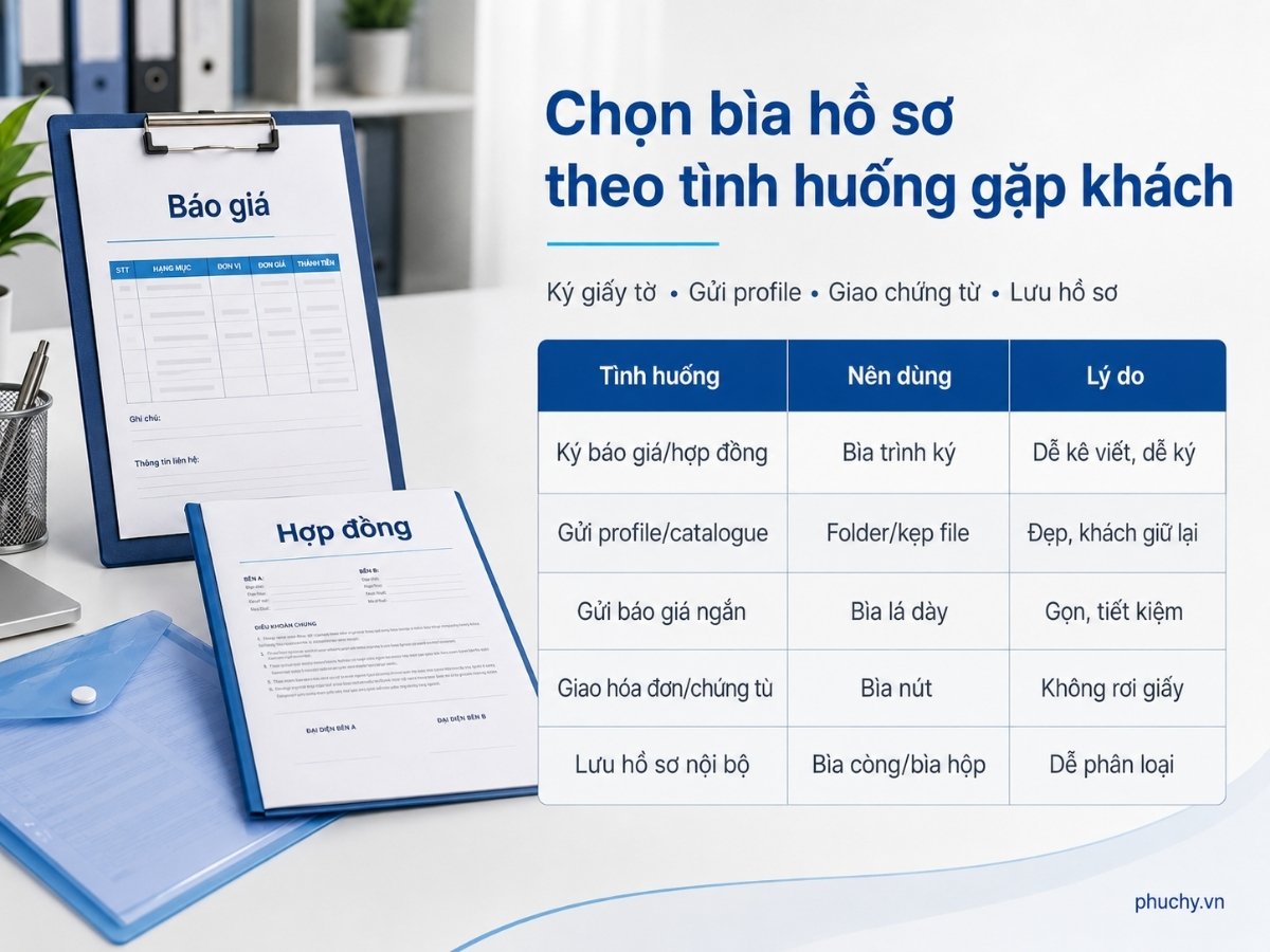 Bảng chọn bìa hồ sơ gặp khách theo từng tình huống
