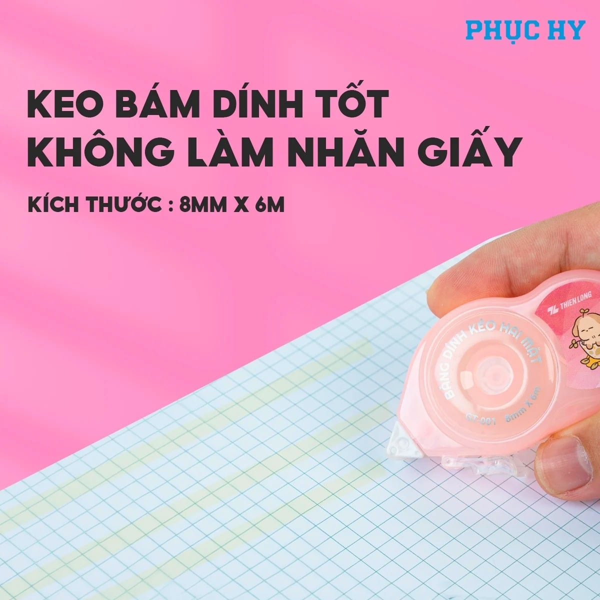 Băng dính kéo 2 mặt Thiên Long GT-001 bám dính tốt không làm nhăn giấy
