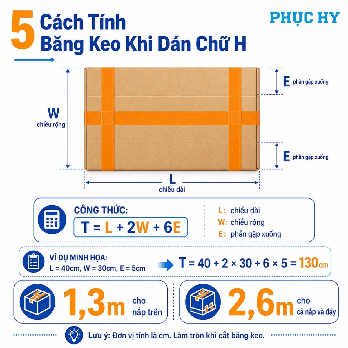 Cách tính chiều dài băng keo khi dán thùng chữ H